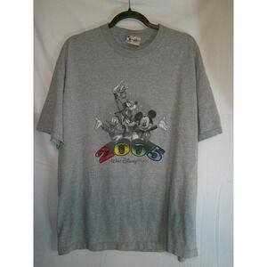 Vintage Disney World 2005 T-Shirt‎ Mickey Goofy Donald Heather Gray XL